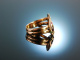 Um 1850! Historischer Schlangen Ring Gold 585 rote und gr&uuml;ne Granate