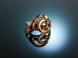 Um 1850! Historischer Schlangen Ring Gold 585 Rubin und...