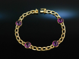 Sch&ouml;ner Klassiker! Panzer Armband Gold 585 Amethyst Cabochons