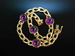 Sch&ouml;ner Klassiker! Panzer Armband Gold 585 Amethyst Cabochons