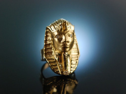 Tutanchamun! Imposanter Ring Gold 585 Pharao Maske Brillanten