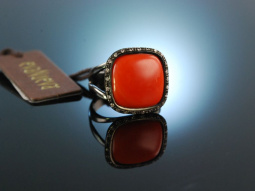 Italian Style! Eva Nueva Korallen Ring Brillanten geschw&auml;rztes Gold 750