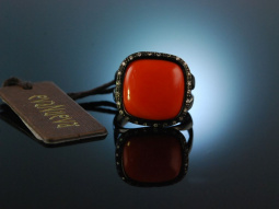 Italian Style! Eva Nueva Korallen Ring Brillanten geschw&auml;rztes Gold 750