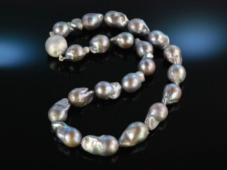 Big Pearls! Barocke silbergraue Zuchtperlen Kette Schlie&szlig;e Silber 925