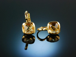 Italian Style! Ohrringe Gold 750 Citrine Schachbrettschliff