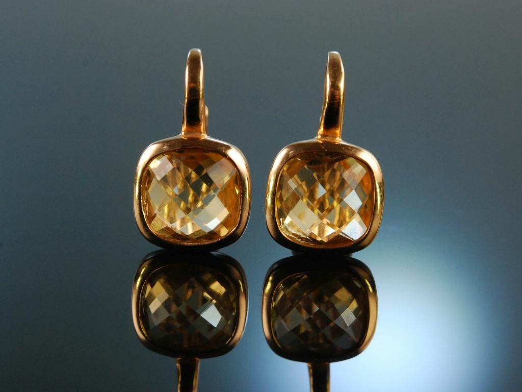 Italian Style! Große Ohrringe Rosé Gold 750 Citrine Schachbrettschliff