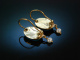 Zartes Biedermeier um 1850! Charmante Ohrringe Gold 333 Blau Email Perlen