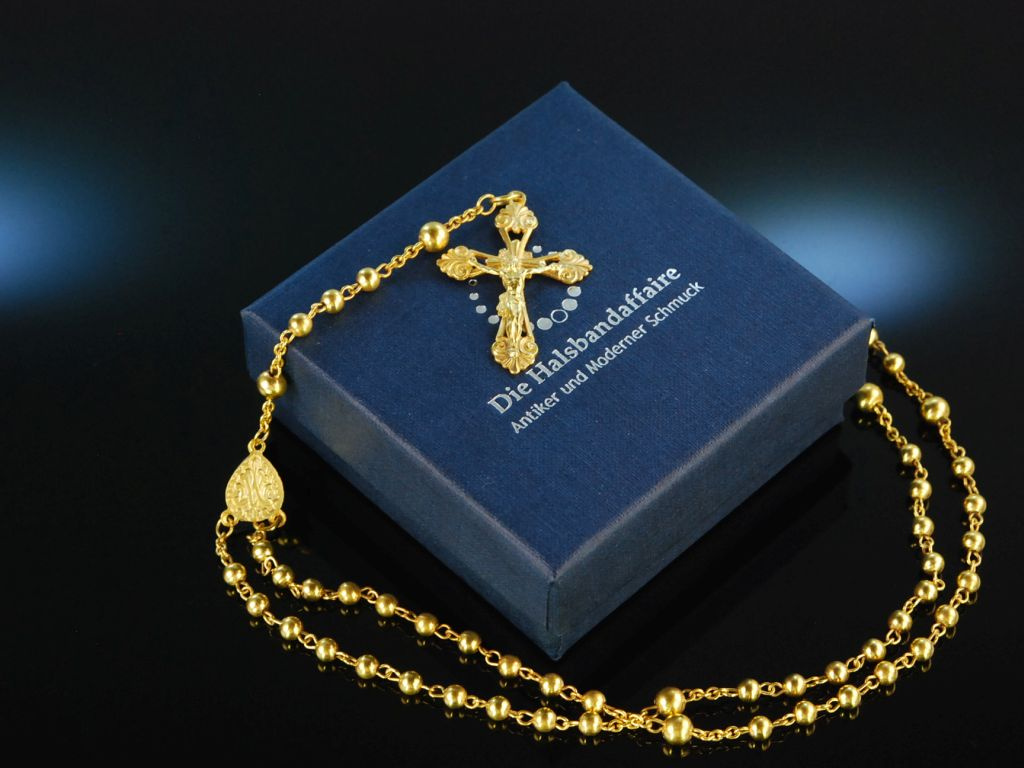 Rosenkranz! Schöne Kette mit Kreuz Anhänger Silber vergoldet um
