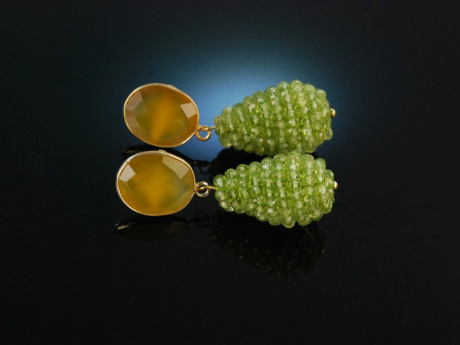 Deciduous! Chic Earrings Silver 925 Gold Plated Agate and Peridot Drops