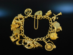 Charm Bracelet! Sch&ouml;nes Bettelarmband SIlber 925 vergoldet London um 1970