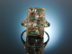 Edles Art Deco um 1915! Ring Platin Diamanten 0,6 ct Smaragde