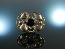 Skandinavien 1. H&auml;lfte 20. Jh! Gro&szlig;e Jugendstil Brosche Silber 925 Onyx Cabochon