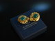 Um 1970! H&uuml;bsche Clips Ohrringe Silber 925 vergoldet Gr&uuml;n Achat