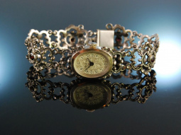 Zeit f&uuml;r Tracht! Sch&ouml;ne Bergland Damen Armband Uhr Silber 835 Granate Handaufzug