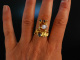 Feine Arbeit! Sensationeller Goldschmiede Ring Helmes Gold 585 Mondstein Saphire Diamanten