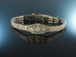 Fein und Filigran! Edles Armband USA um 1910 Wei&szlig;gold Diamanten