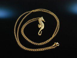Sweet Seahorse! Seepferdchen Anh&auml;nger mit langer Kette Silber 925 vergoldet