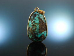 Turquoise Scarab! Gro&szlig;er Skarab&auml;us Anh&auml;nger T&uuml;rkis in Matrix Gold 585