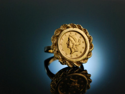 One USA Gold Dollar 1853! Seltener M&uuml;nz Ring Gold...