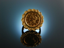One USA Gold Dollar 1853! Seltener M&uuml;nz Ring Gold 585 und Gold 900