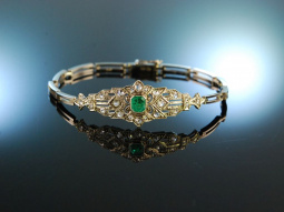 Art Deco um 1920! Wundervolles Armband Wei&szlig;gold 585 Smaragd Diamantrosen