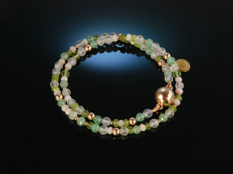 Rose and Green! Fancy Armband Rosenquarz Jade Peridot Pink Opal Silber 925 ros&eacute; vergoldet