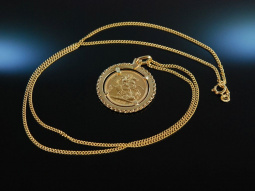 Sovereign Gratia Regina Elizabeth! Sch&ouml;ne Kette mit Gold M&uuml;nze Anh&auml;nger Gold 750