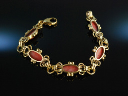 Um 1950! Sch&ouml;nes Sardegna Lachs Korallen Armband Silber 830 vergoldet