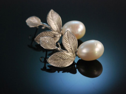 Pretty Leaf! H&uuml;bsche Ohrringe Bl&auml;tter und Perlen Silber 925