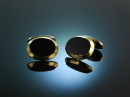 Classy vintage Cuffs! Ovale Manschettenkn&ouml;pfe um 1960 Gold 333 Onyx