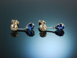 Um 1915! Wundervolle Diamant Saphir Ohrringe Platin Gold 750