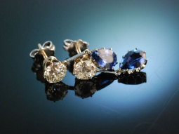 Um 1915! Wundervolle Diamant Saphir Ohrringe Platin Gold 750