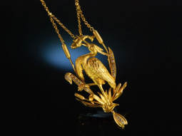 Art Nouveau Jugendstil um 1900! Traum Kette Kranich um 1900 Gold 585 Diamanten