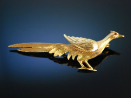 Sch&ouml;ner Goldfasan! Brosche Gold 375 Granat Jagd Motiv Fasan England um 1930 antique brooch