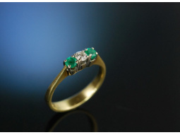 Sweet Darling! Feiner Ring Smaragde Brillant Gold 585 / 14 Kt Vintage