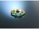 Sweet Darling! Feiner Ring Smaragde Brillant Gold 585 / 14 Kt Vintage