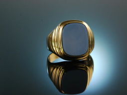 Zum Gravieren! Vintage Wappen Siegel Ring Gold 585 Chalzedon