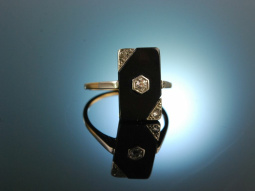 Um 1910! Fr&uuml;her Art Deco Ring Gold 585 Diamanten Onyx