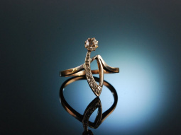 Feiner Jugendstil um 1900! Sch&ouml;ner Altschliff Diamant Ring Rot Gold 585 Platin