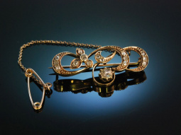 Floraler Traum! Antike Brosche Gold 585 Diamant Rosen