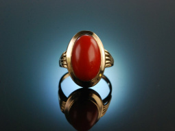 Sch&ouml;nheit des Mittelmeers! Sardegna Koralle Cabochon Ring Gold 333