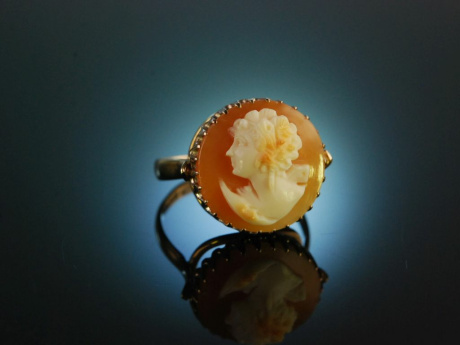 Grazile Gemme! Exquisiter Muschel Kamee Ring Gold 333