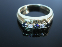 Klassischer Ring Gold 585 Saphire Diamanten feine...