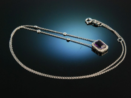 Lovely Violet! Traumhaftes Collier Wei&szlig; Gold 750 Amethyst Brillanten