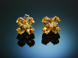 Flower Power! Verspielte Ohrringe Wei&szlig; Gold 750 Citrine Diamanten