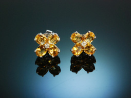 Flower Power! Verspielte Ohrringe Wei&szlig; Gold 750 Citrine Diamanten