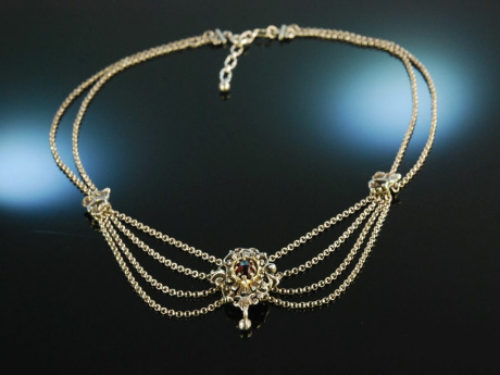 Klassisch zum Dirndl! Sch&ouml;ne Trachten Kette Collier Granat Silber 835