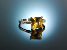Zarter Citrin! Feiner Ring Wei&szlig;gold 585 Citrin Diamanten