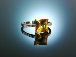Delicate citrine! Fine Ring White Gold 585 Citrine Diamonds