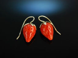 Cute Strawberries! Erdbeer Korallen Ohrringe Gold 585...
